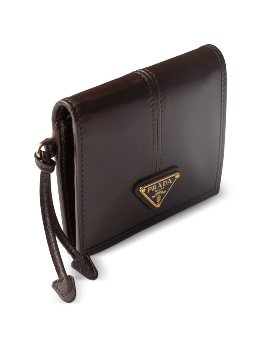 Prada Leren portemonnee met logoplakkaat Bruin