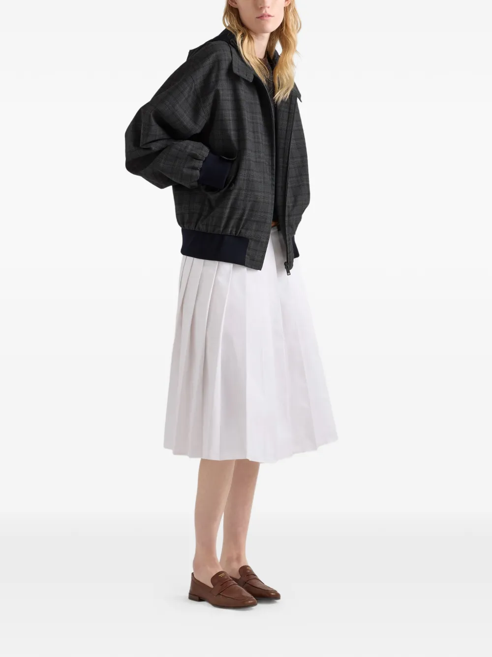  Prada Prince Of Wales Checked Wool Jacket - Grey 