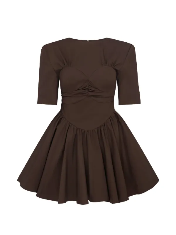 Violante Nessi Timothee Short-sleeve Pleated Mini Dress in Brown
