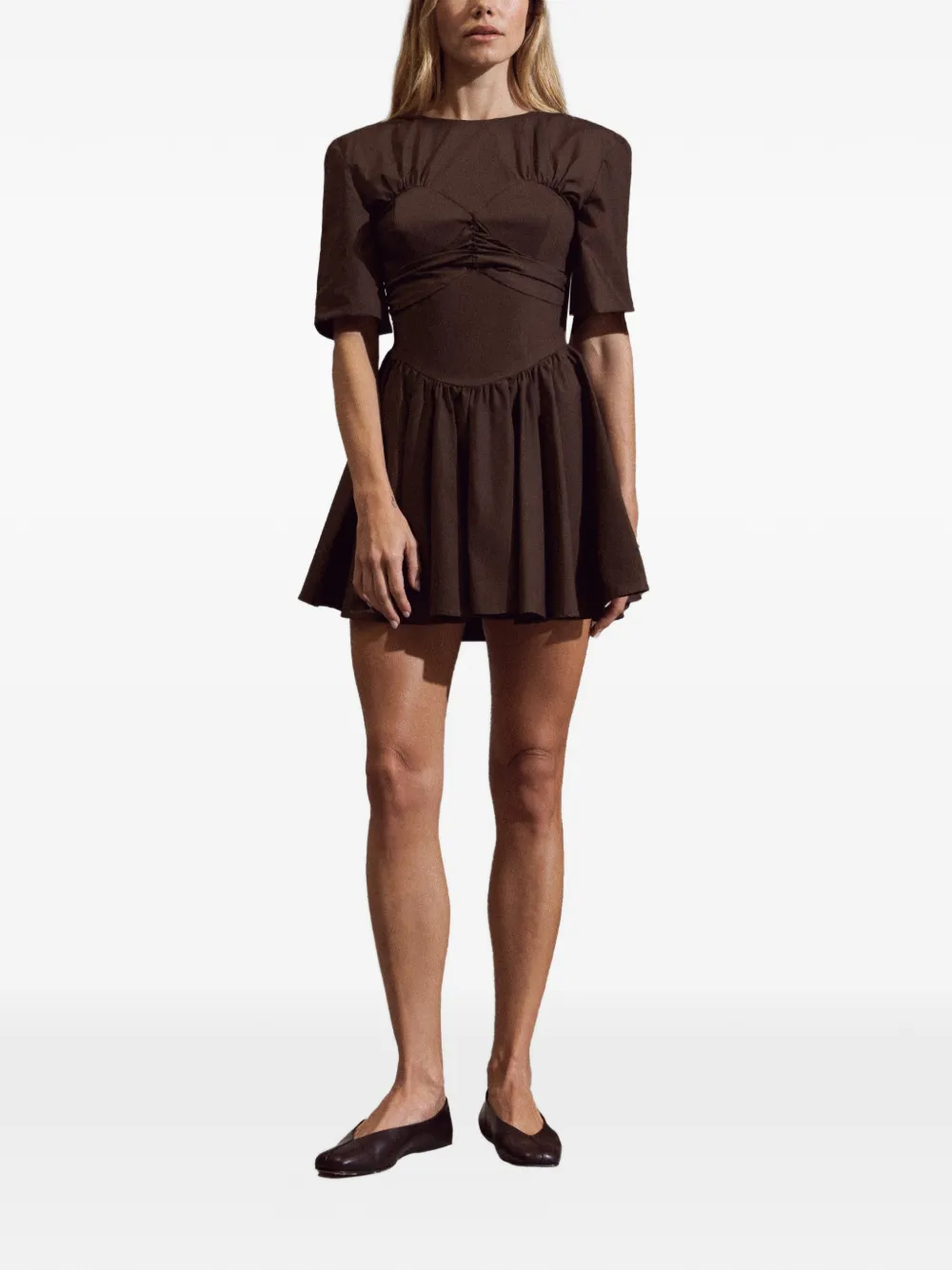 Short-Sleeve Pleated Mini Dress