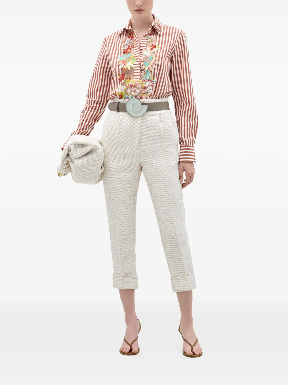  Silvia Tcherassi Karole Striped Floral Blouse - Brown 