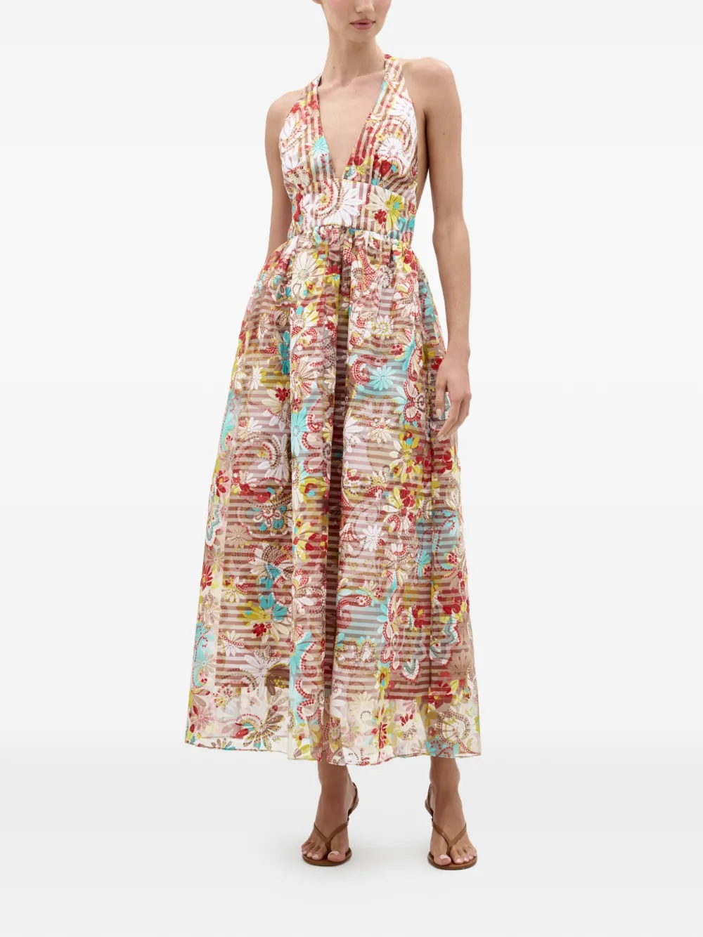 Silvia Tcherassi Kairi jurk met bloemenprint en V-hals Beige