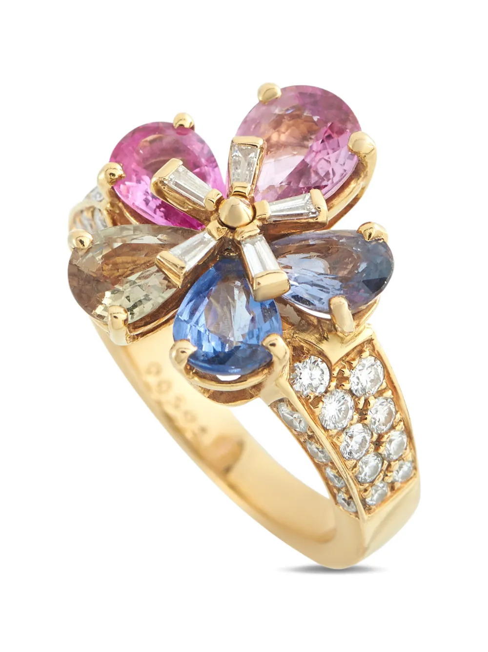 Bvlgari Pre-Owned 18k yellow gold diamond sapphire flower ring - Oro