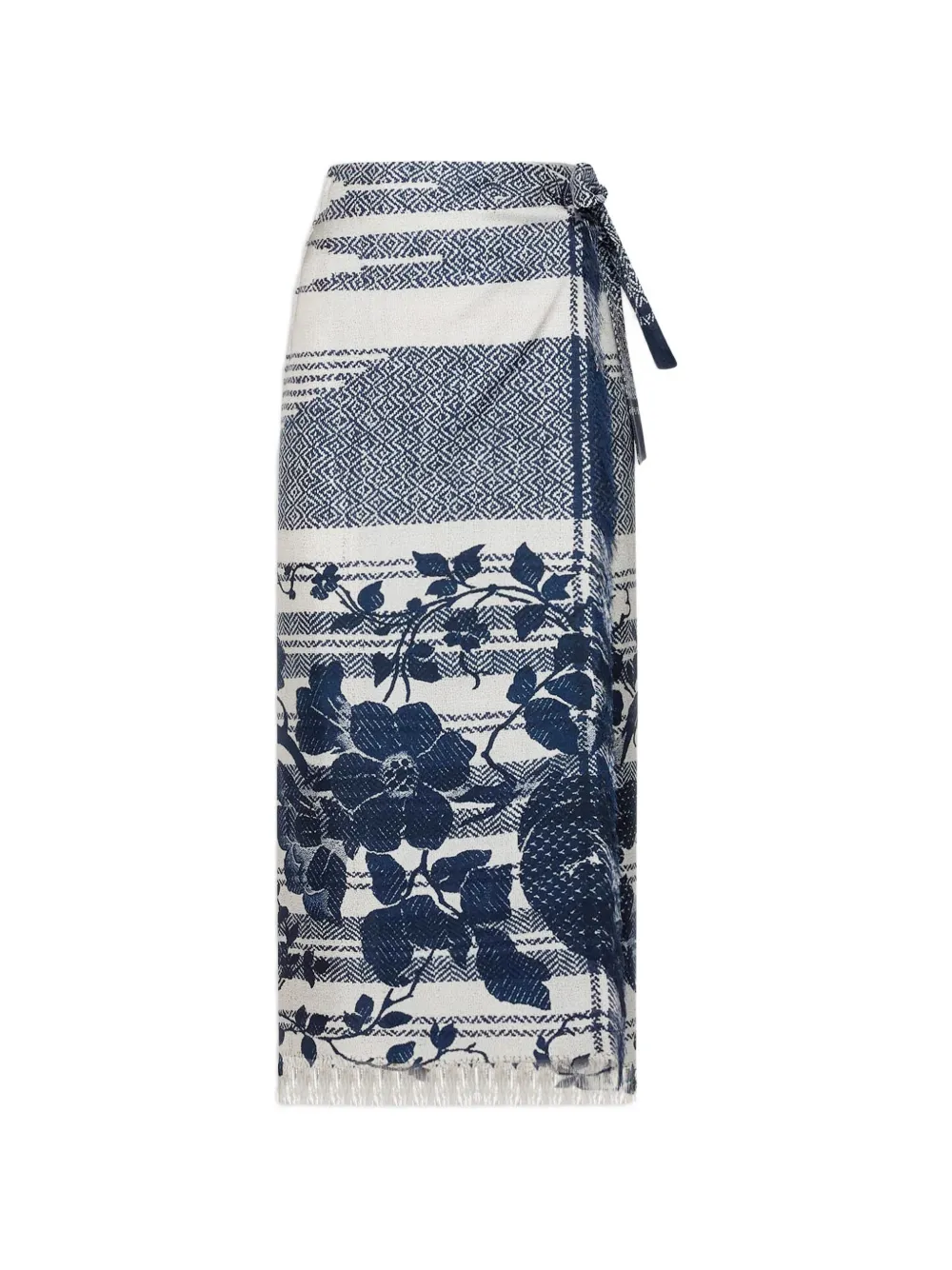 Pierre-Louis Mascia Aloe fringed floral wrap midi skirt - Blu