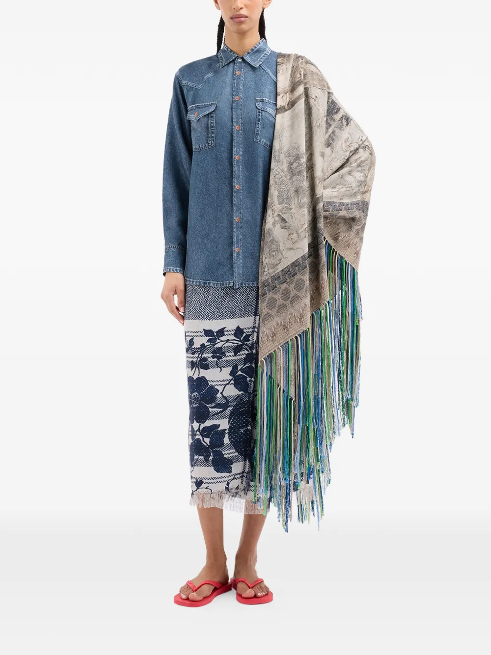  Pierre-louis Mascia Aloe Fringed Floral Wrap Midi Skirt - Blue 