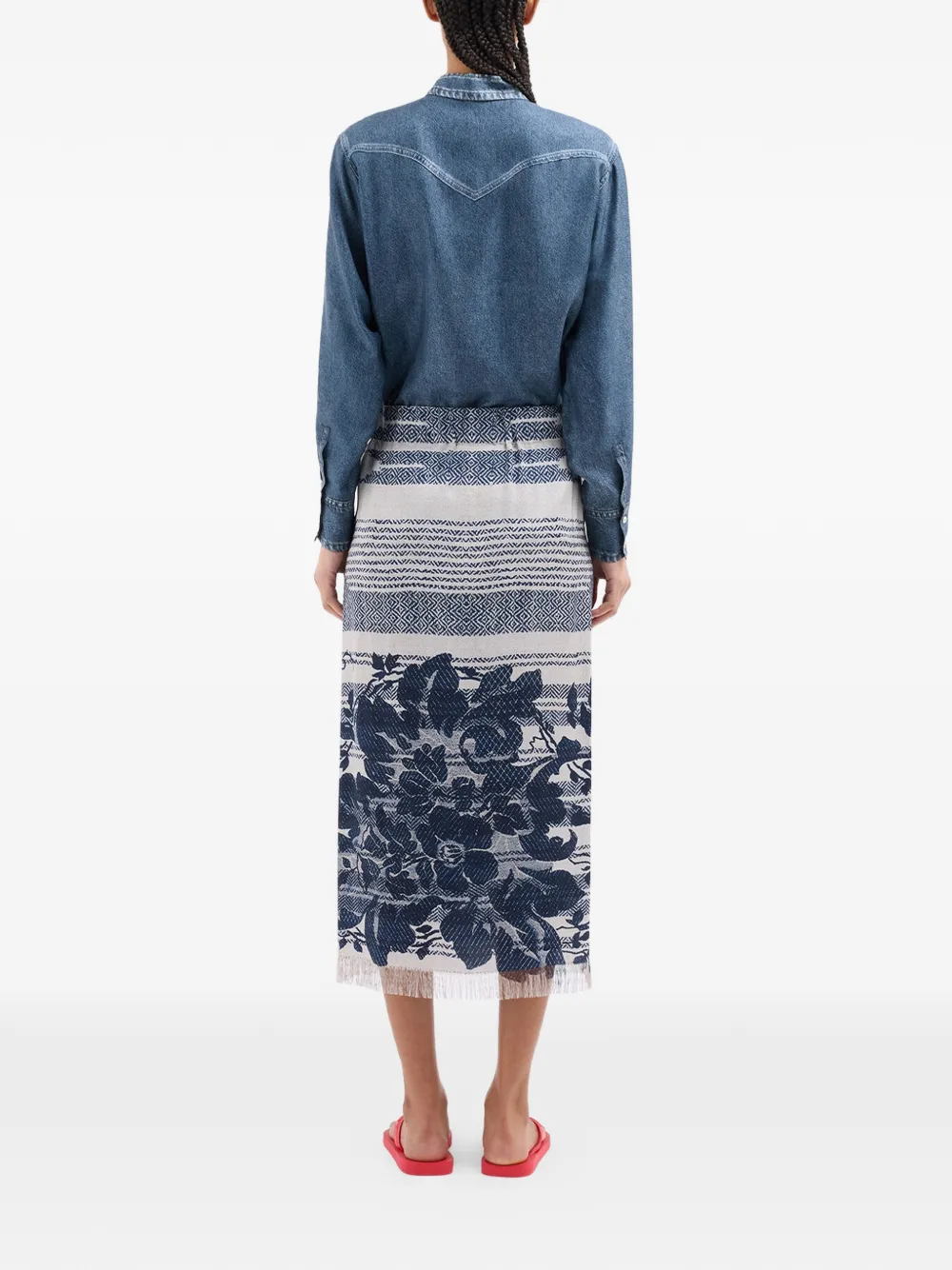 Pierre-Louis Mascia Aloe midi-wikkelrok met franje en bloemen Blauw