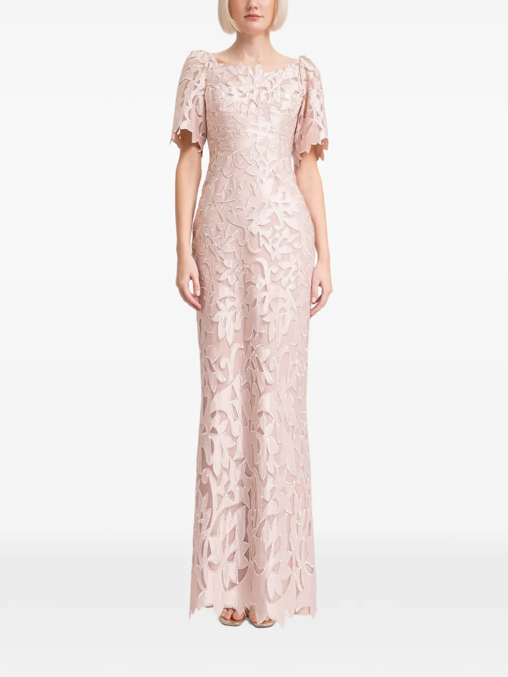 Gemy Maalouf Abito lungo in raso con ricamo - Rosa