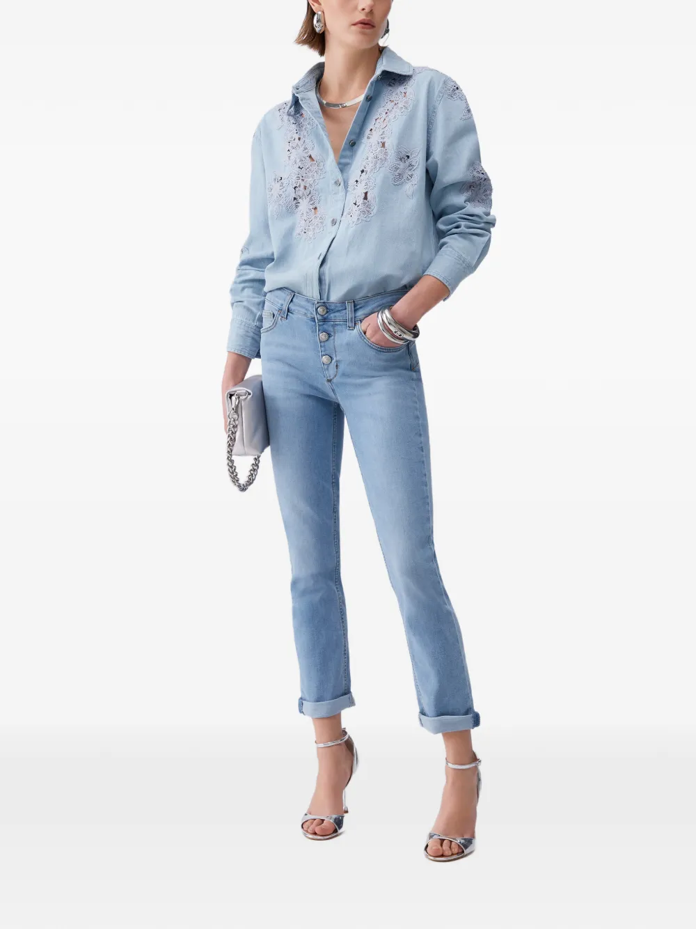 LIU JO Jeans met edelsteen-applicatie en omslag Blauw