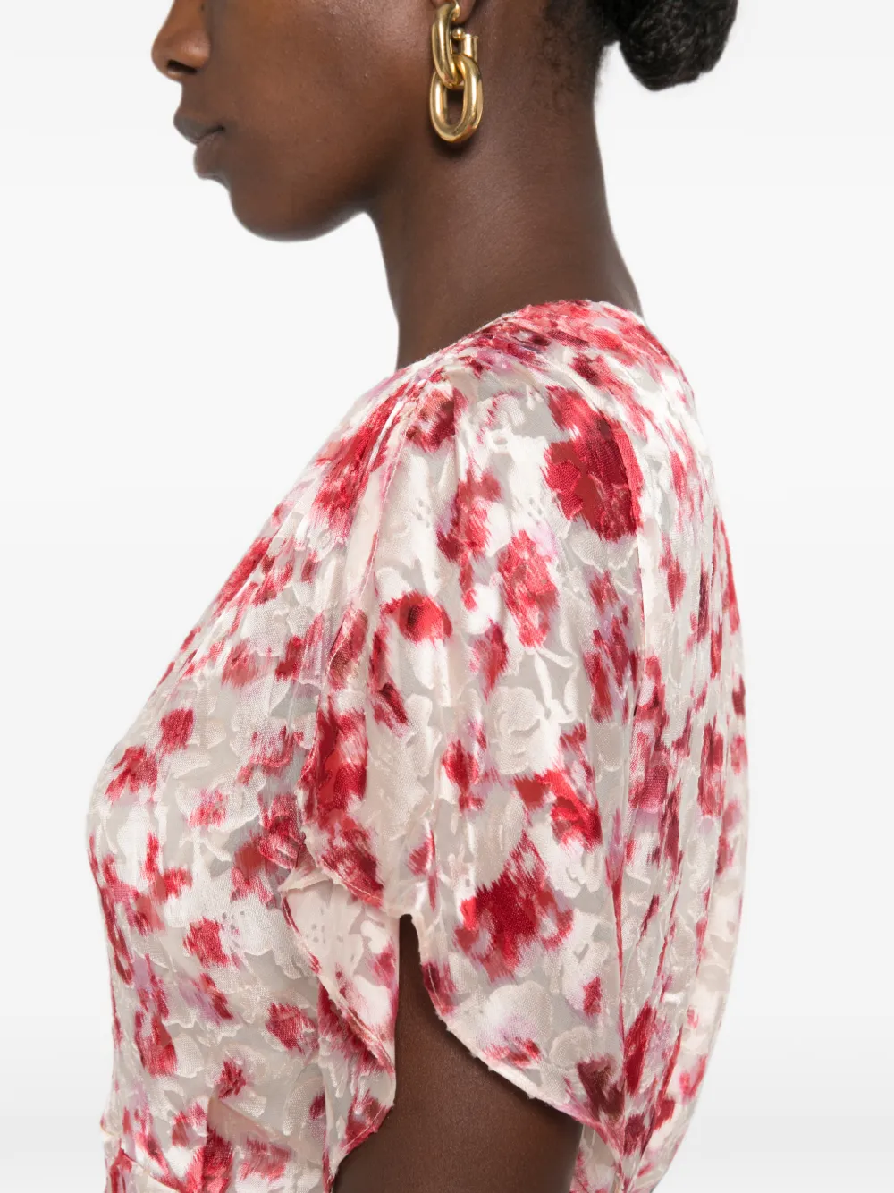 ISABEL MARANT Herva midi-jurk met gedraaid detail en bloemenprint Beige