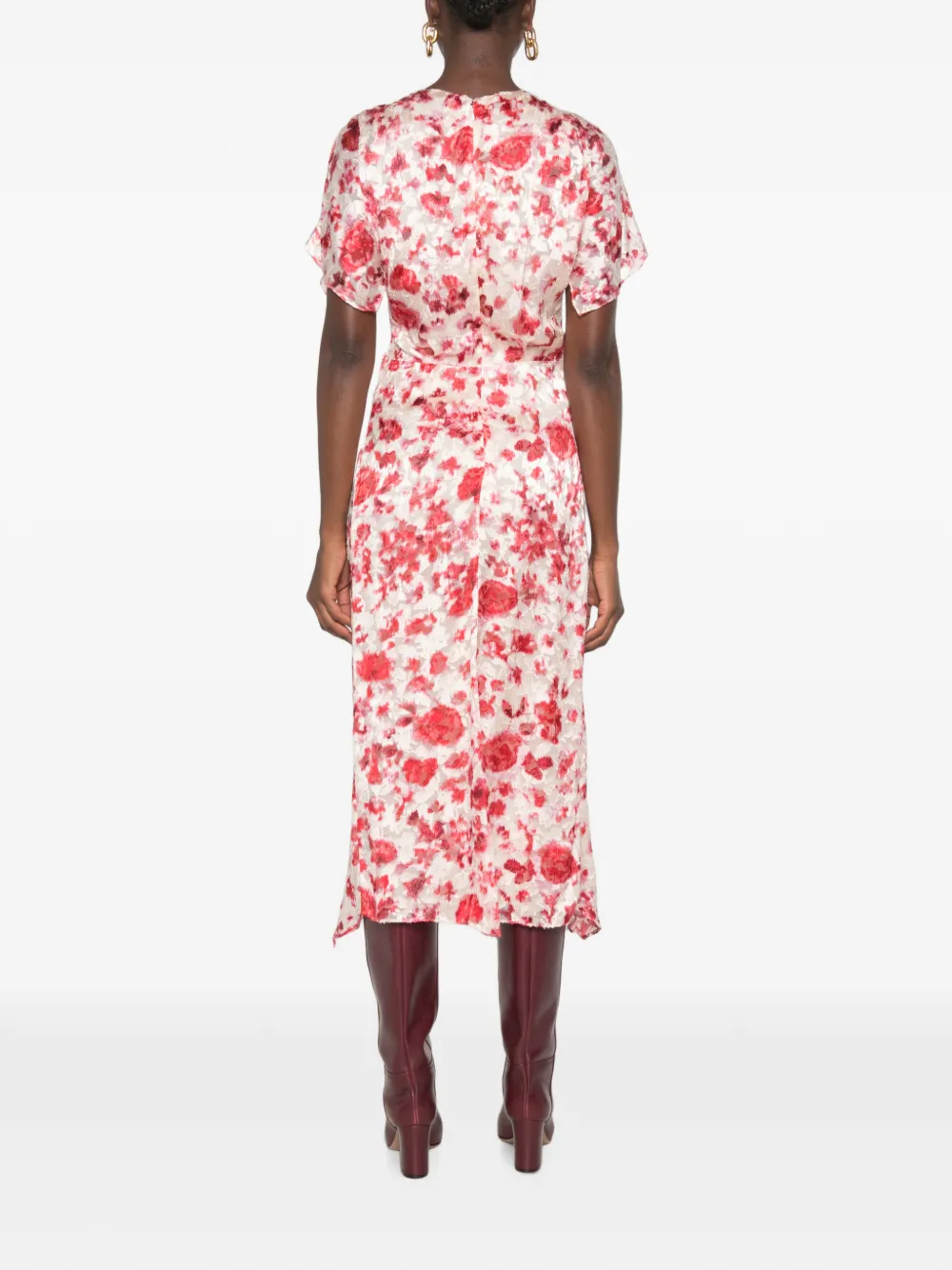 ISABEL MARANT Herva midi-jurk met gedraaid detail en bloemenprint Beige