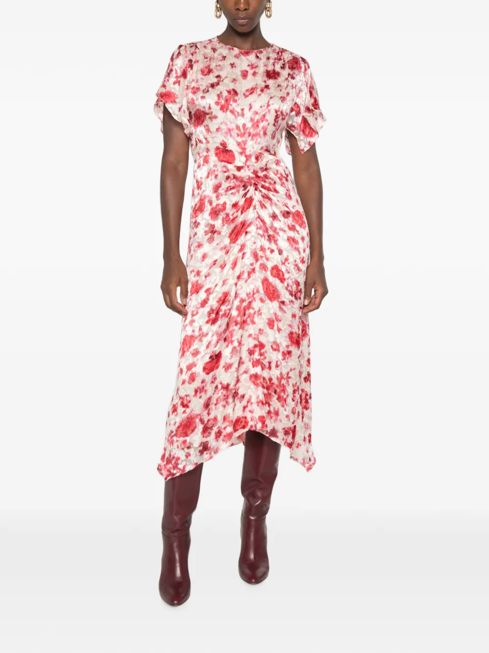 ISABEL MARANT Herva midi-jurk met gedraaid detail en bloemenprint Beige