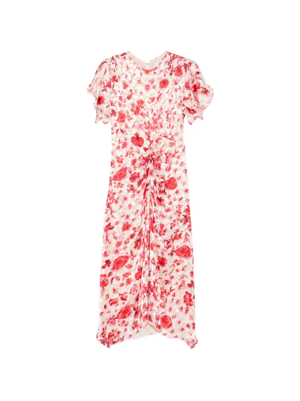 ISABEL MARANT Herva floral-print ruched asymmetric midi dress - Neutrals