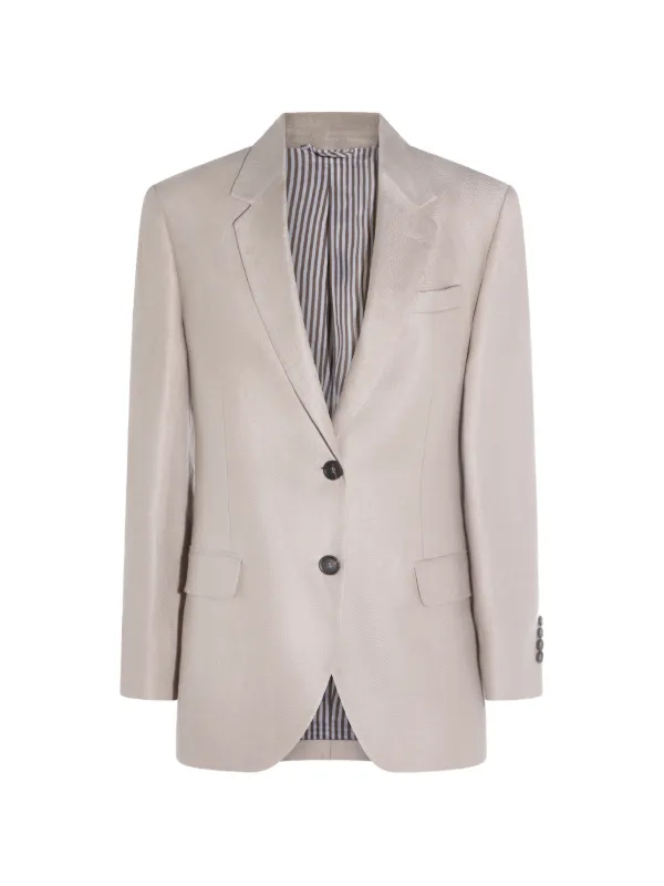 Brunello Cucinelli Linen Long Sleeve Jacket in Neutrals