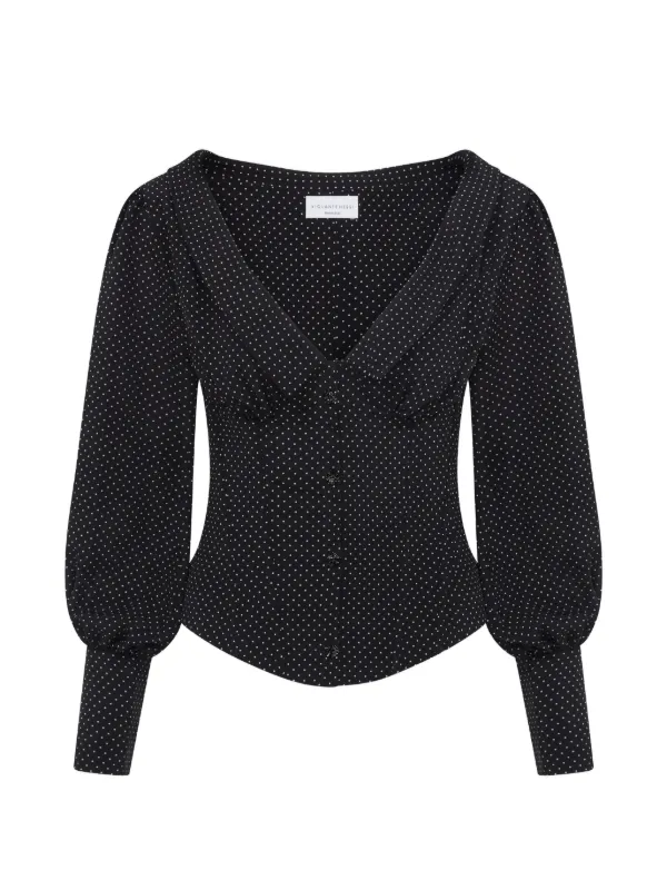 Violante Nessi Amber Polka-dots V-neck Blouse in Black