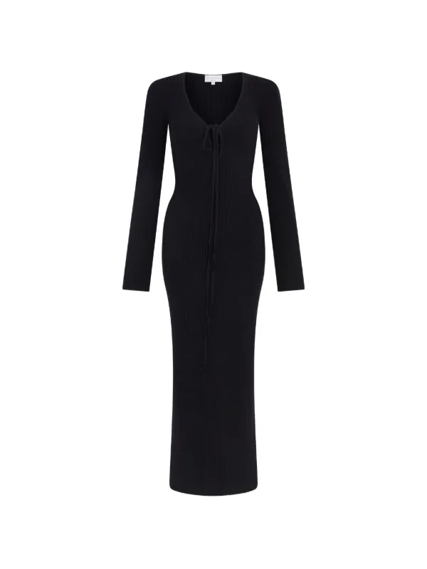 Violante Nessi Cristina Halterneck Long-sleeve Midi Dress in Black