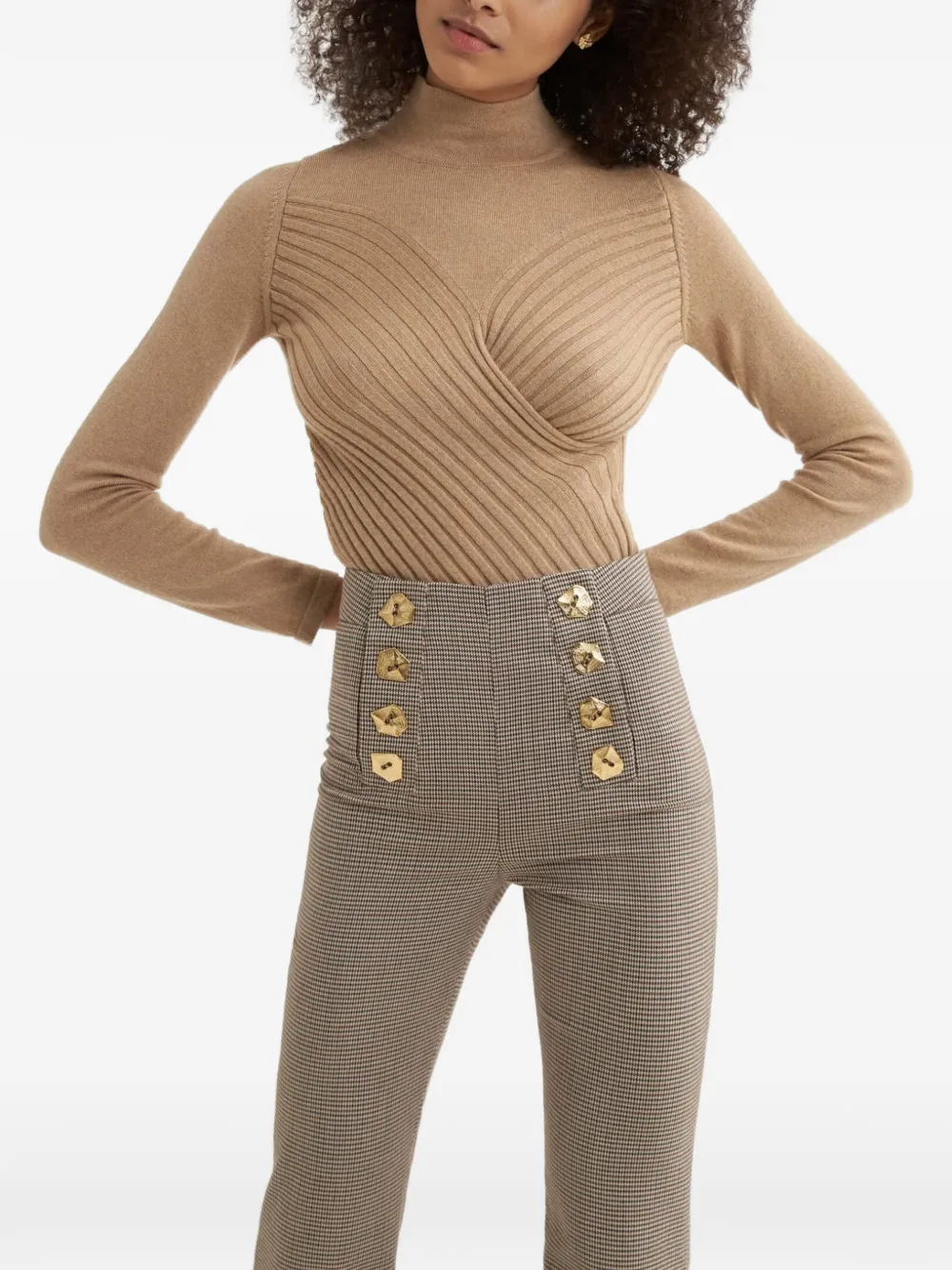 Violante Nessi Roy geribbelde coltrui Beige