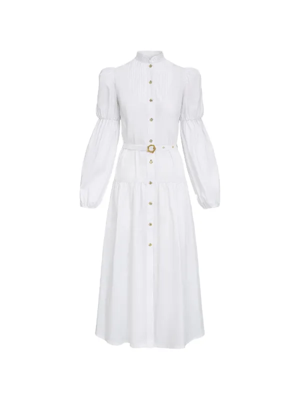 Violante Nessi Derain Long-sleeve Belted Dress in White