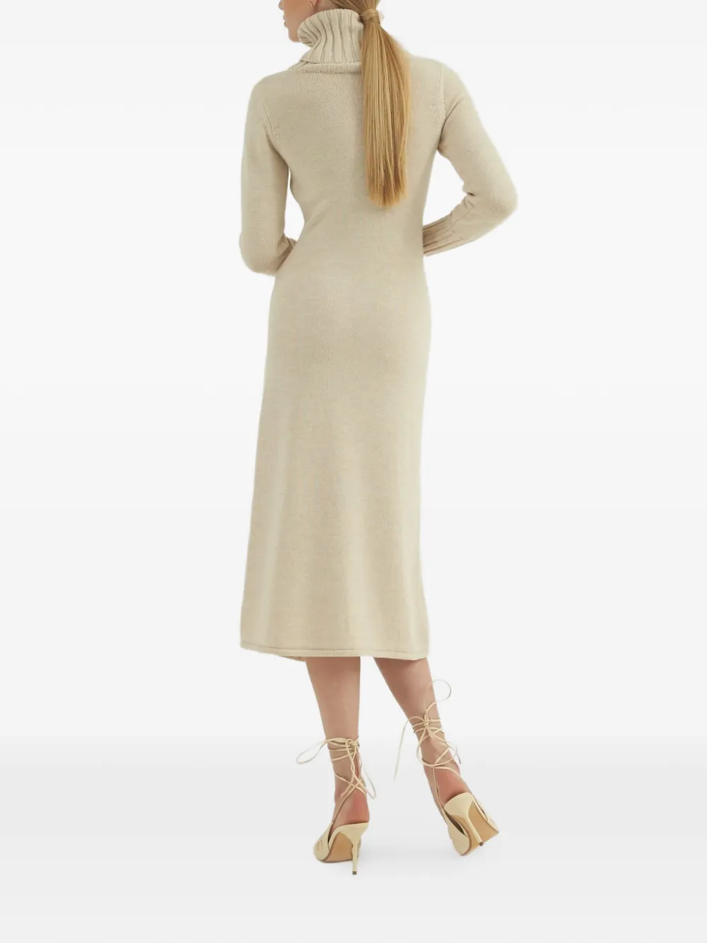 Violante Nessi Cecile midi-jurk met col en split Beige