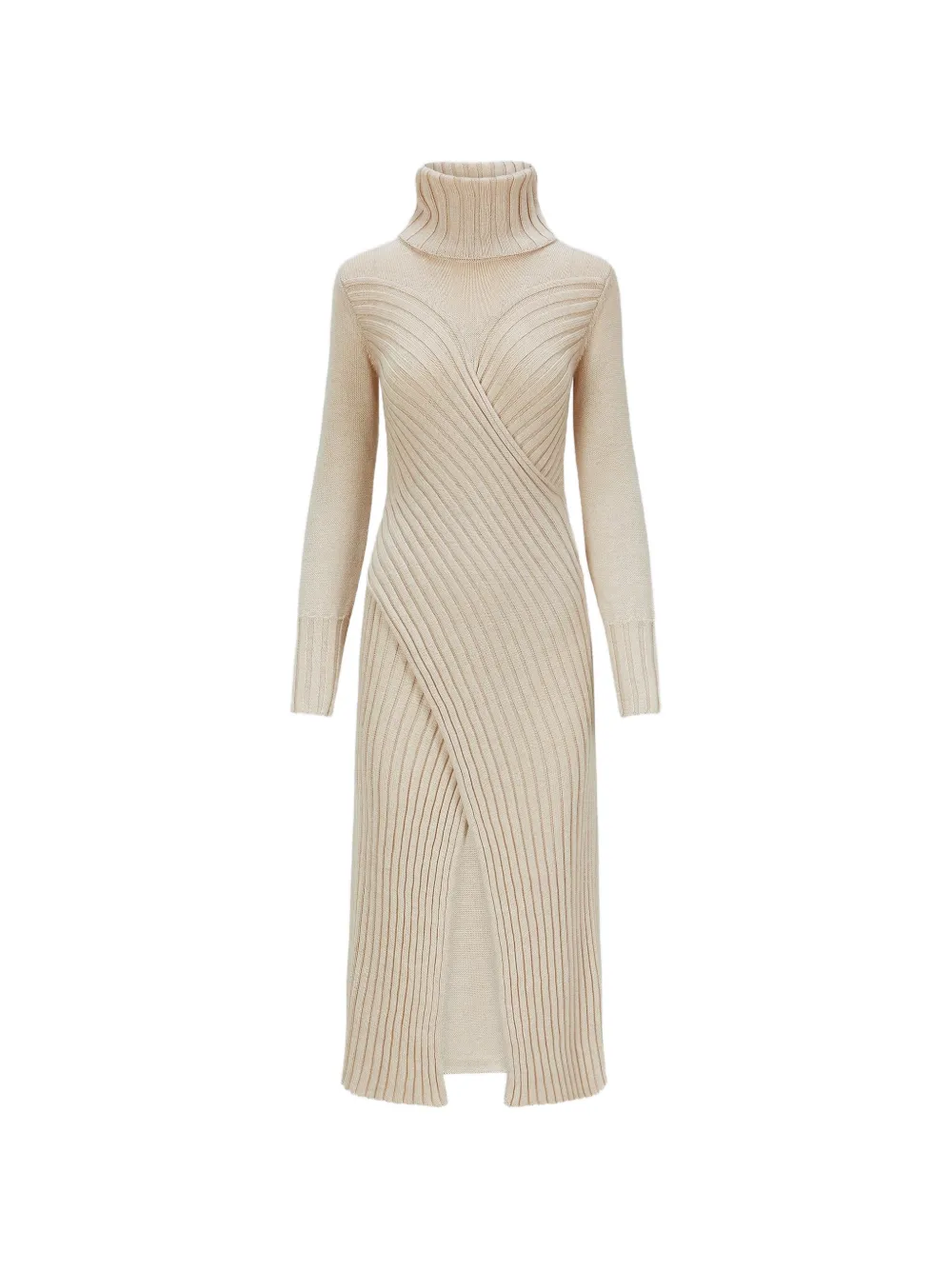 Violante Nessi Cecile turtleneck front-slit midi dress - Neutrals