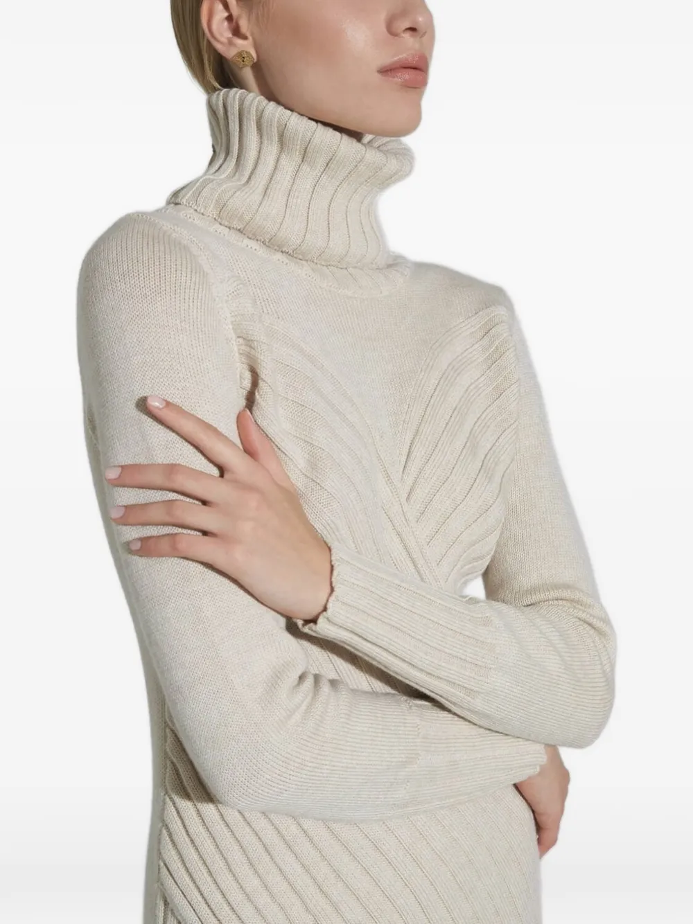 Violante Nessi Cecile midi-jurk met col en split Beige