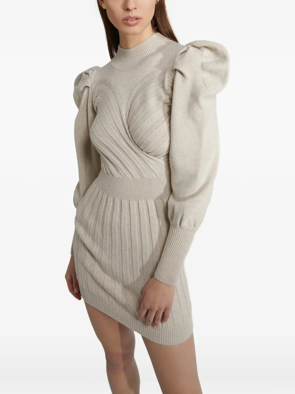 Violante Nessi Yoko Sculptural Ribbed Mini Dress in Neutrals, view 4