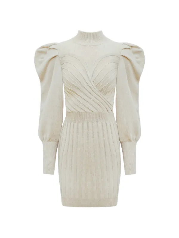 Violante Nessi Yoko Sculptural Ribbed Mini Dress in Neutrals