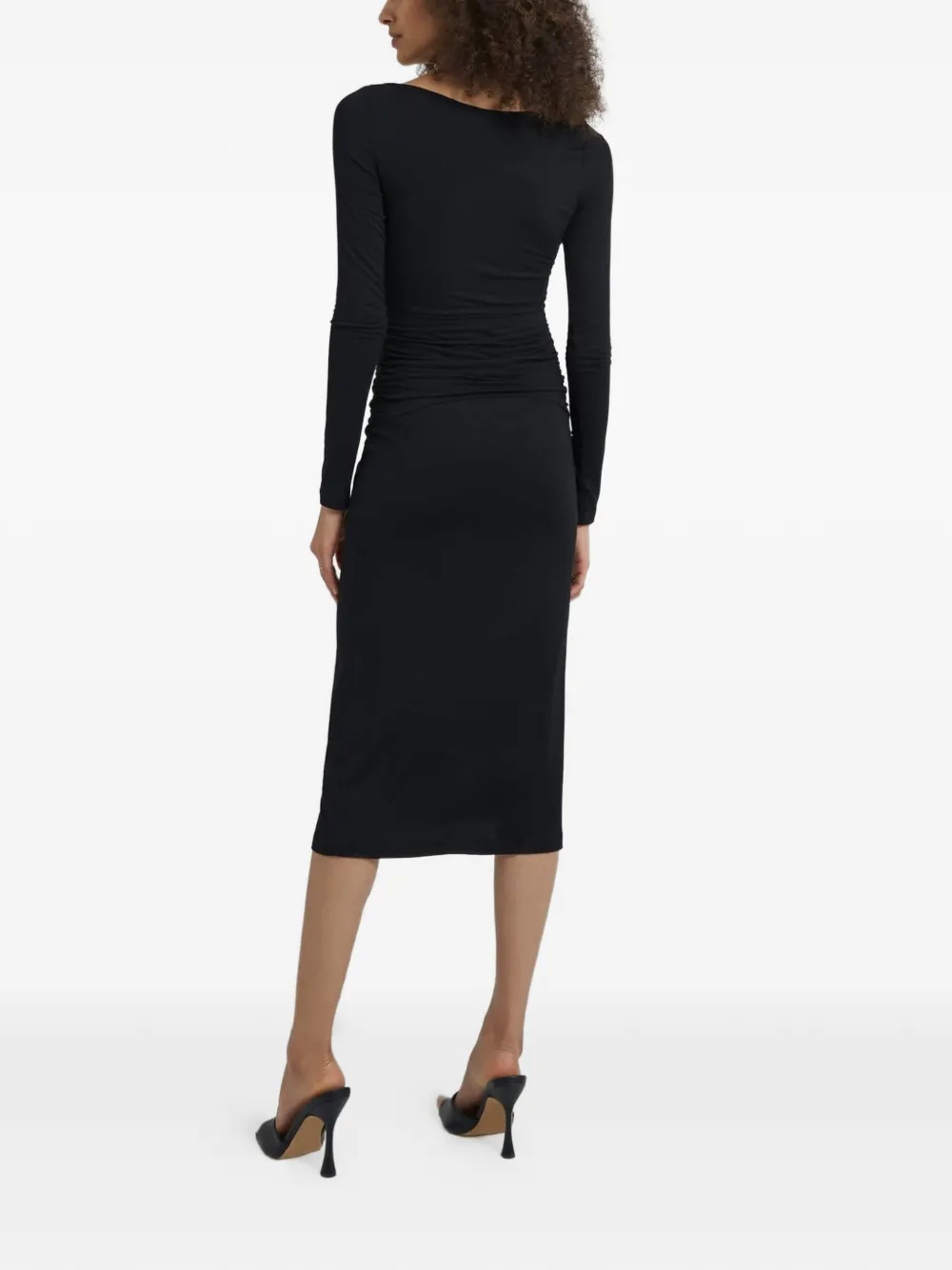 Violante Nessi Moore midi-jurk met ruches en lange mouwen Zwart