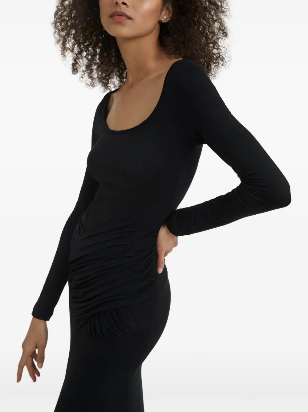 Violante Nessi Moore midi-jurk met ruches en lange mouwen Zwart