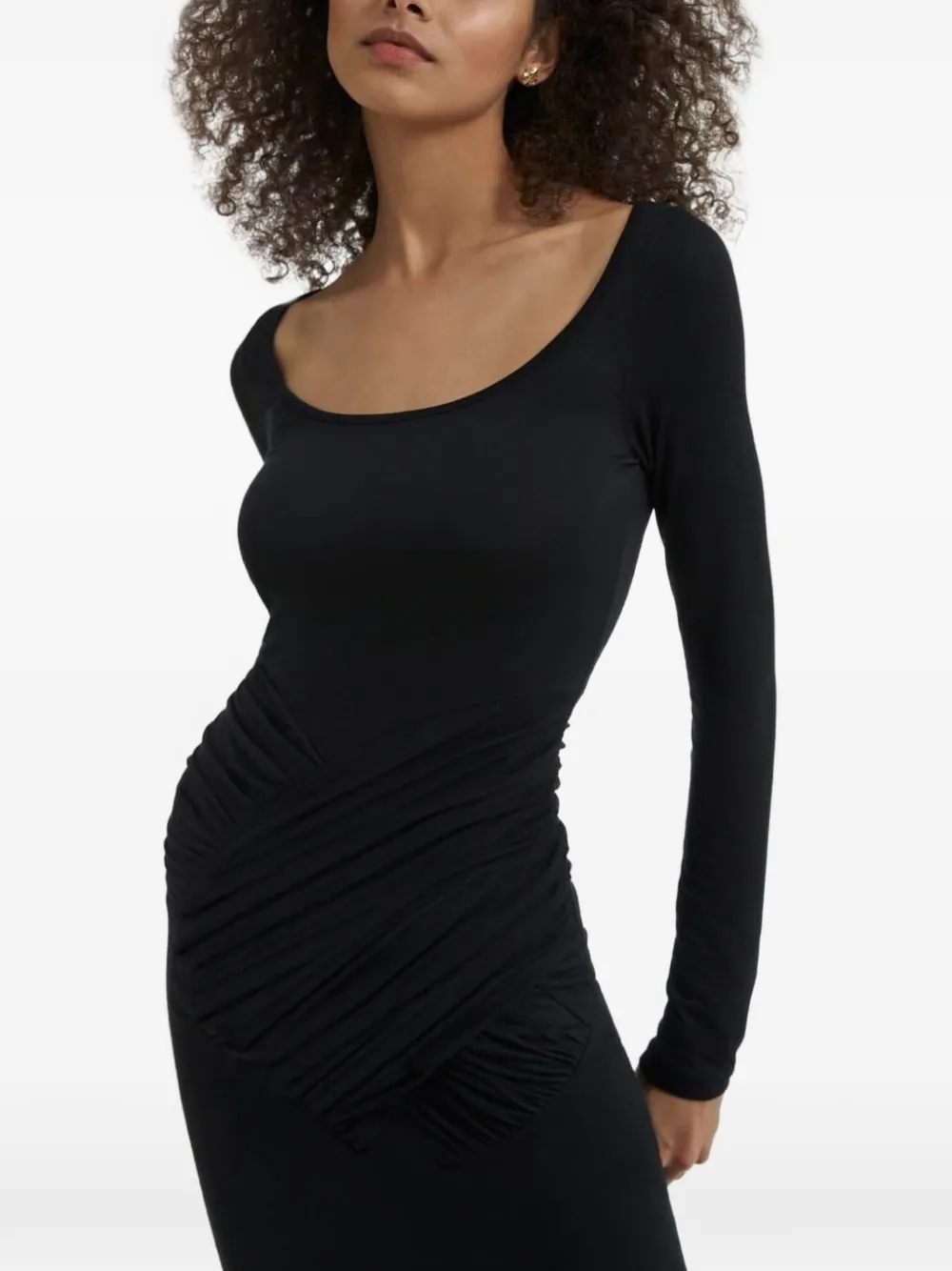 Violante Nessi Moore midi-jurk met ruches en lange mouwen Zwart