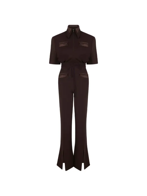 Violante Nessi Duse Strong Collar Split Jumpsuit in Brown