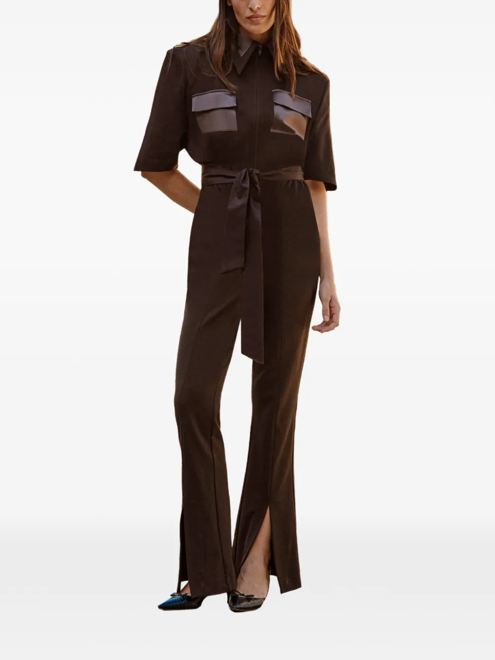 Violante Nessi Duse Strong Collar Split Jumpsuit - Brown 