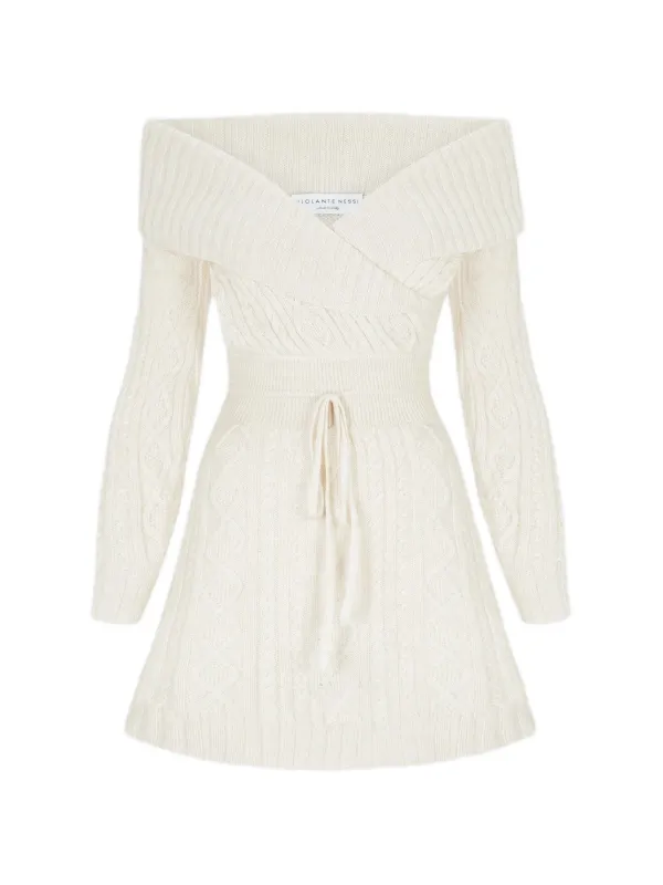 Violante Nessi Victorie Off-shoulder Mini Dress in Neutrals