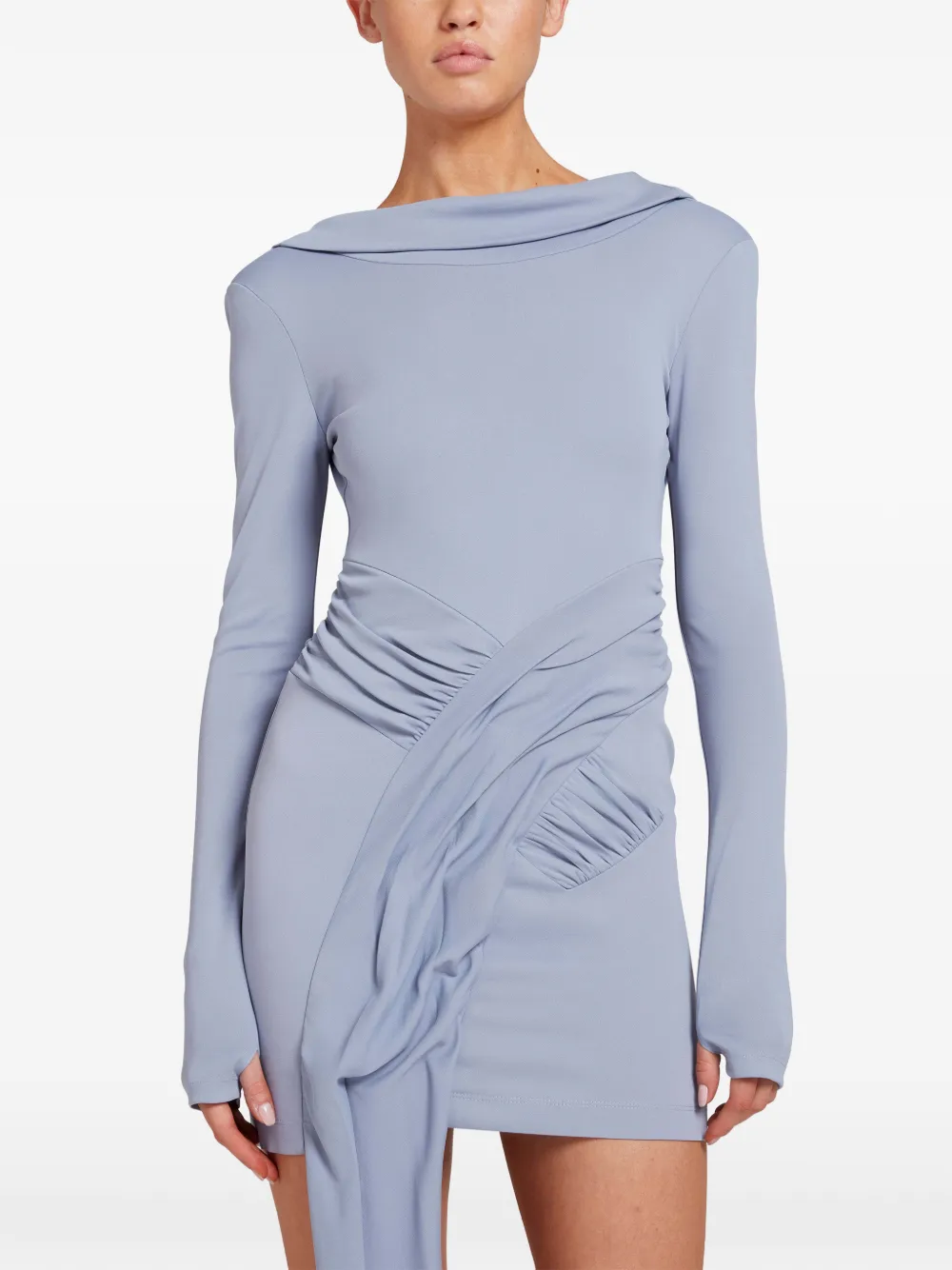 Aligheri Draping Crossover Long-Sleeve Mini Dress