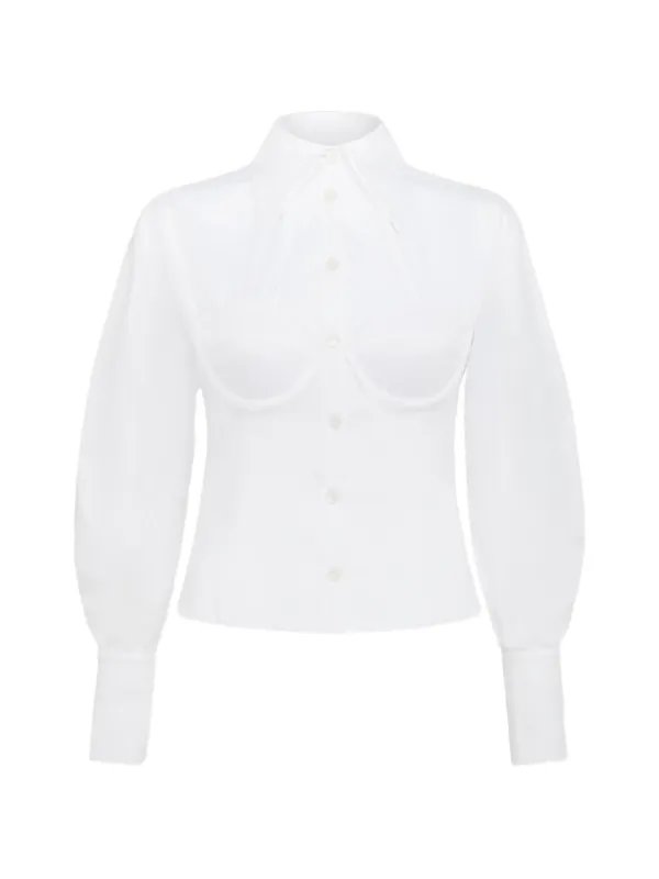 Violante Nessi Bellezza Corset Puffed-sleeve Shirt in White