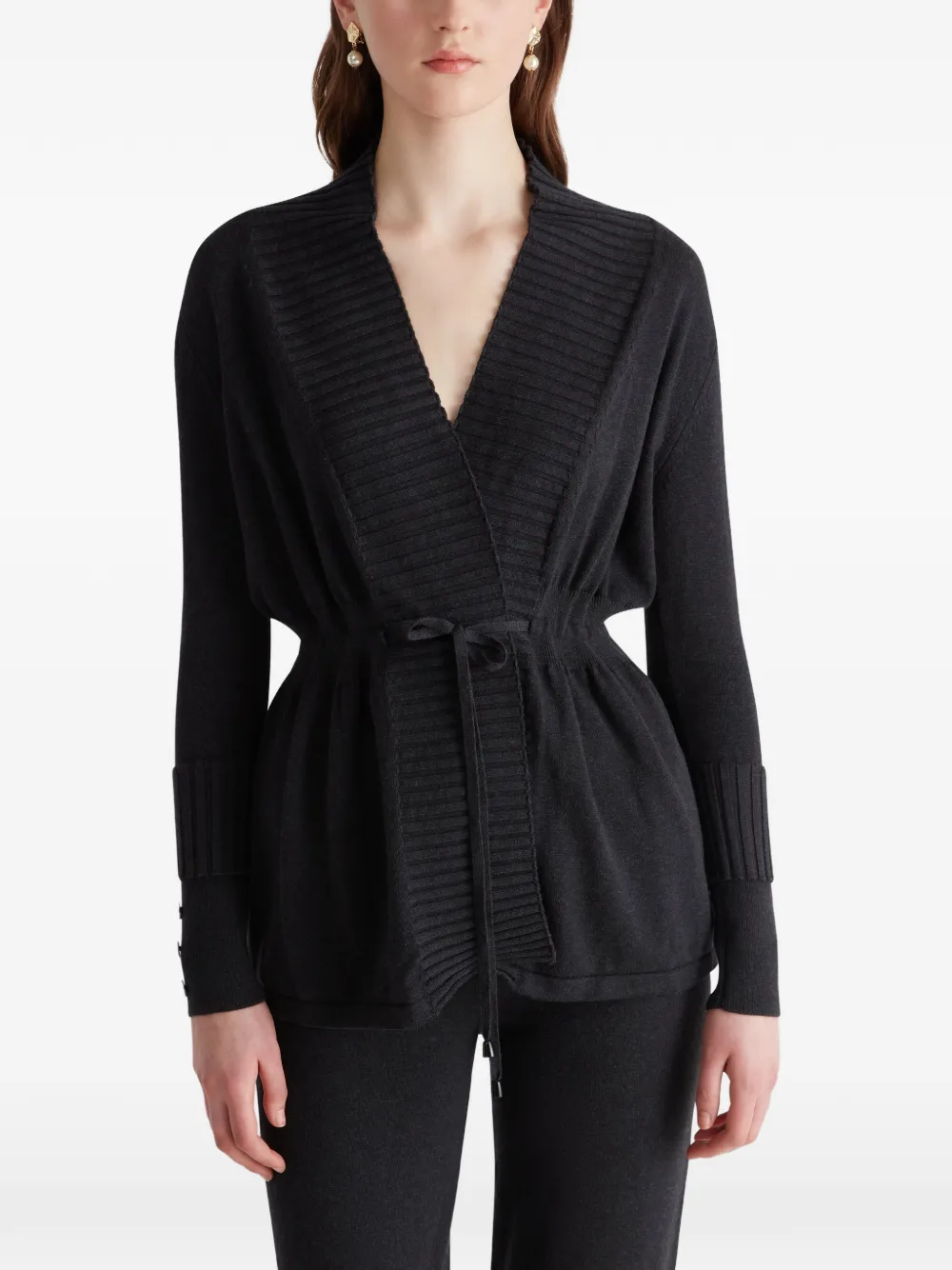 Violante Nessi Augusta Belted Knit Cardigan in Grey, view 3
