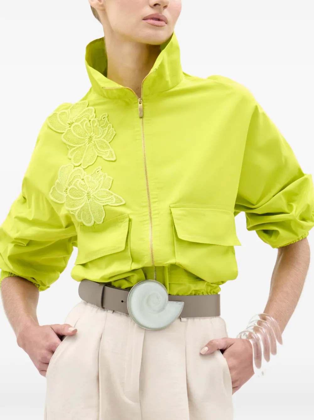  Silvia Tcherassi Donata Floral-appliqué Jacket - Yellow 