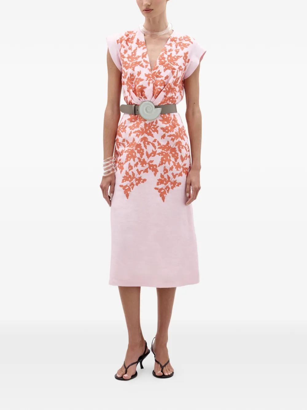  Silvia Tcherassi Olive Embroidery Midi Dress - Pink 