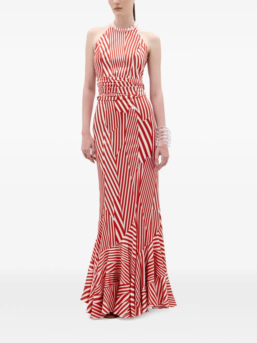  Silvia Tcherassi Florina Striped Ruffled Maxi Skirt - Red 