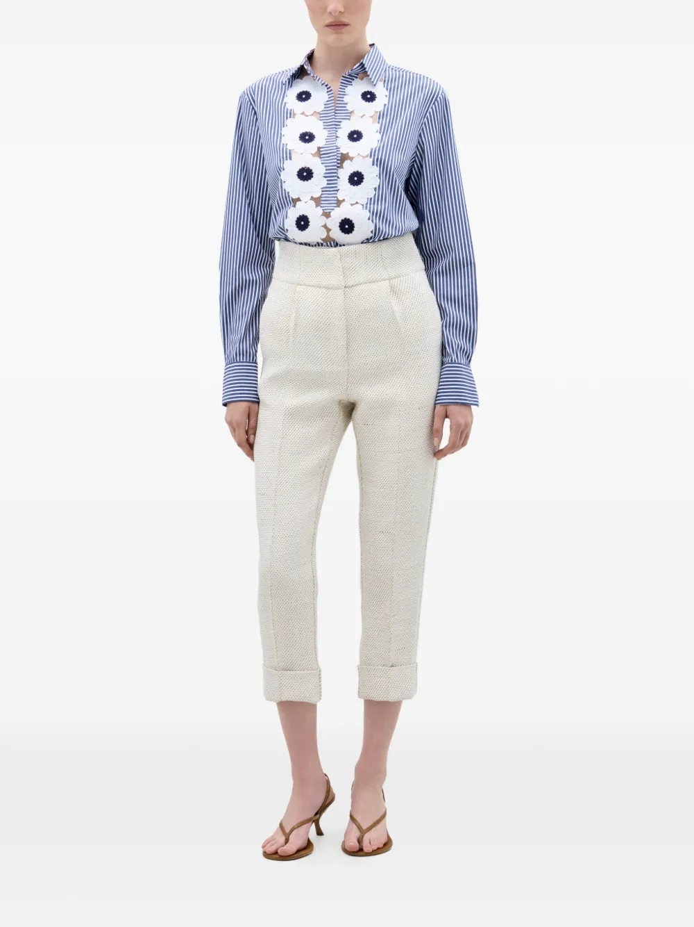Silvia Tcherassi Karole gestreepte blouse met bloemen Blauw