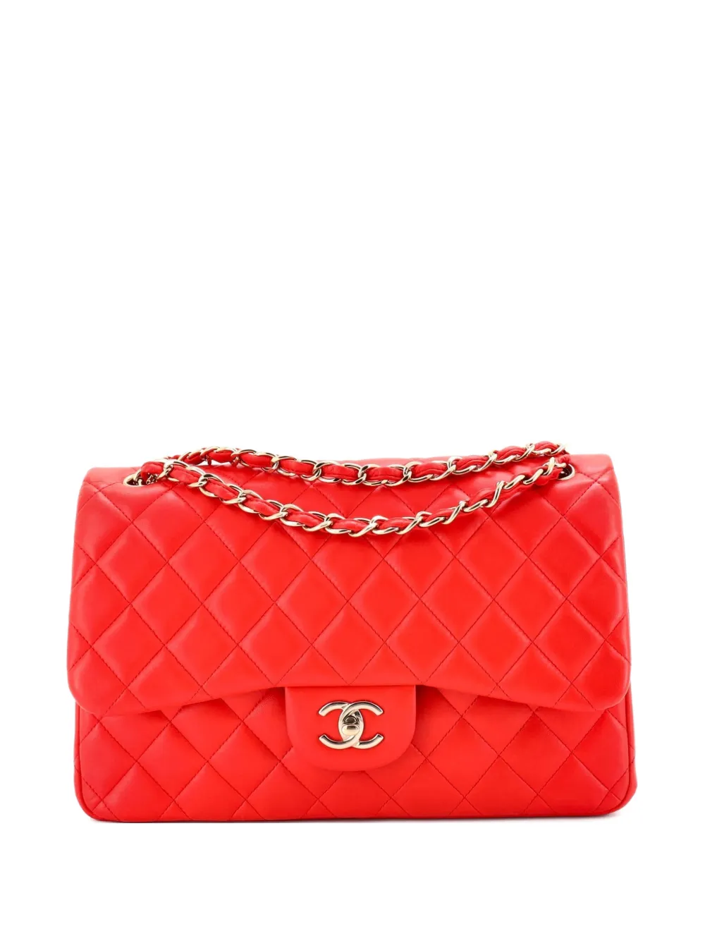 CHANEL Pre-Owned Classic Double Flap Bag Quilted Lambskin Jumbo shoulder bag - Rosso