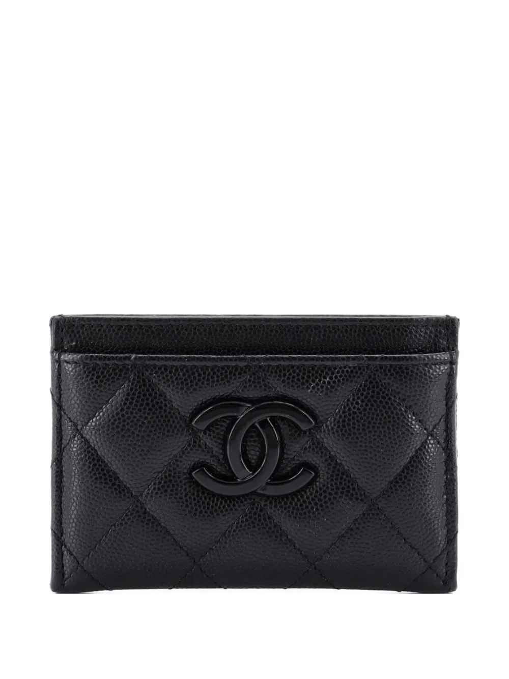 Pre-owned Chanel My Everything Quilted Caviar Card Holder In Black
