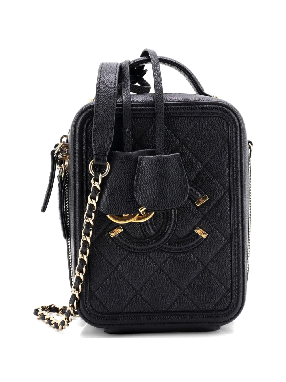 CHANEL Pre-Owned Borsa a tracolla Filigree Vertical Vanity in pelle Caviar trapuntata - Nero