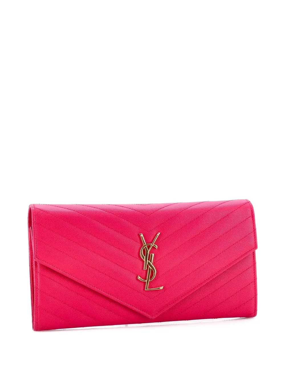  Saint Laurent Pre-owned Classic Monogram Flap Document Organizer Wallet Matelasse Chevron Leather Large Small Wallets - Pink 