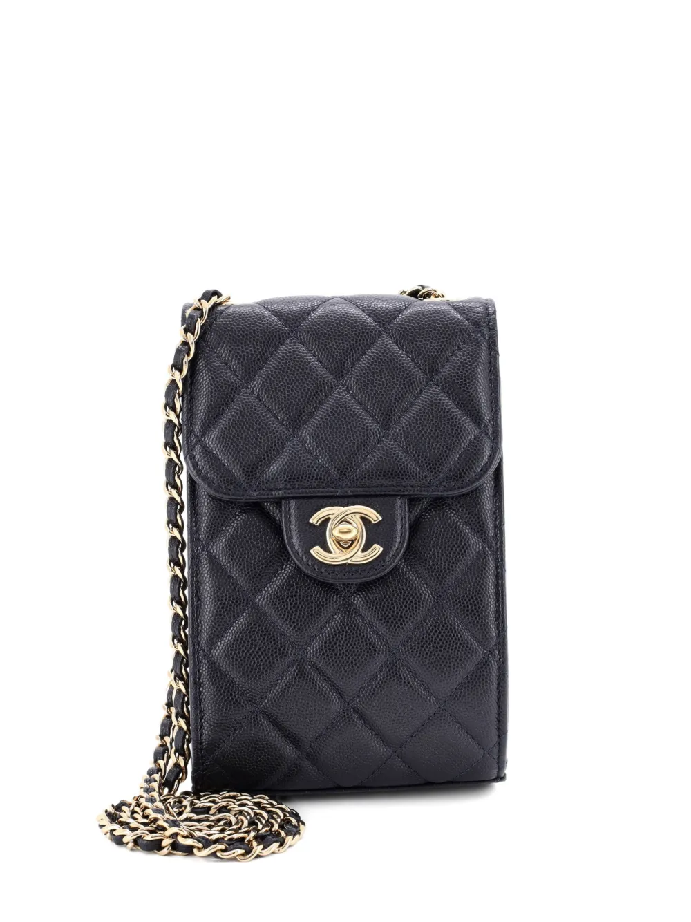 CHANEL Pre-Owned CC Flap Phone Holder Crossbody Bag Quilted Caviar clutch bag - Blu