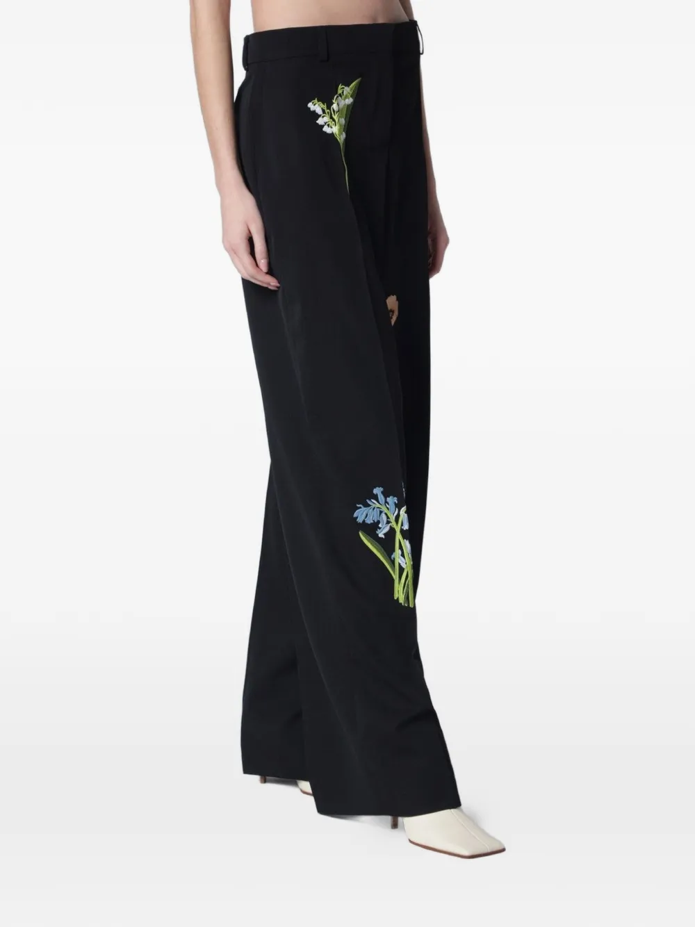  Stella Mccartney Floral-embroidered Trousers - Black 