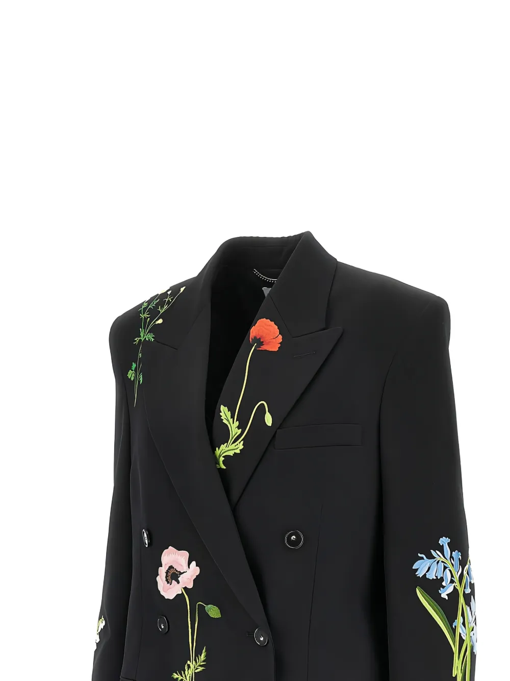 Stella McCartney Jack met dubbele rij knopen en geborduurde bloemen Zwart