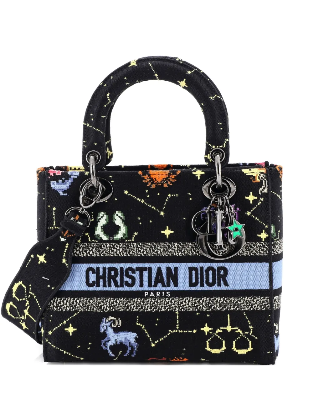 Christian Dior Pre-Owned Lady D-Lite Bag Embroidered Canvas Medium satchel - Nero