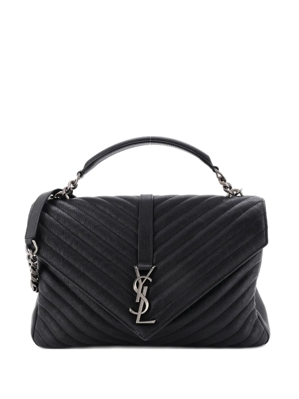 Saint Laurent Pre-Owned Classic Monogram College Bag Matelasse Chevron Leather Large shoulder bag - Nero