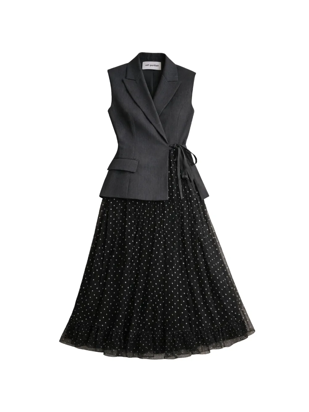 Self-Portrait Abito midi con orlo a smerlo - Grigio