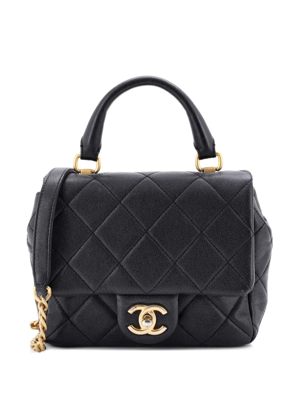 CHANEL Pre-Owned Square Top Handle Flap Bag Quilted Shiny Caviar Mini satchel - Nero